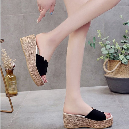 Slip On Comfort Wedge Heel Sandals Black