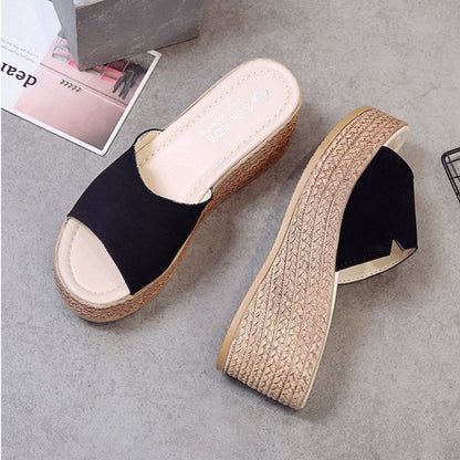 Slip On Comfort Wedge Heel Sandals Black