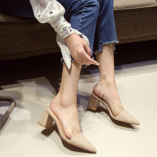 Square Heel Slippers, Pointy Toe Summer Shoes ( on Clearance )