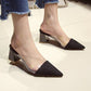 Black Square Heel Slippers, Pointy Toe Summer Shoes ( on Clearance )