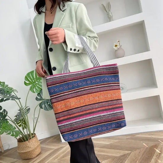 Vintage Ethnic Style Tote Bag, Retro Large Capacity Shoulder Bag