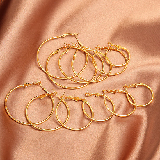 Large and Small Circle Hoop Earrings Set of 6 Pairs
