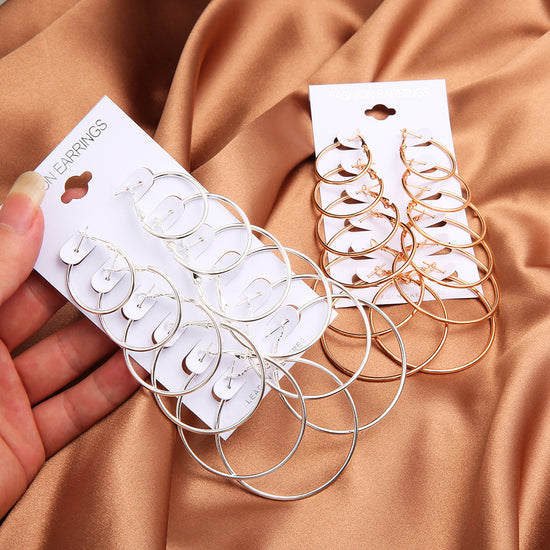 Large and Small Circle Hoop Earrings Set of 6 Pairs
