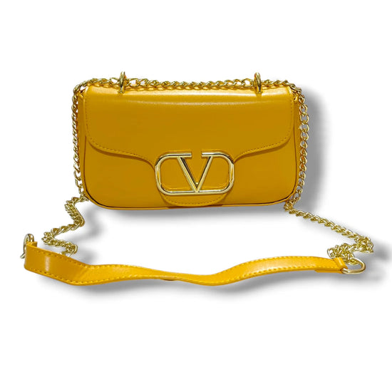 V Sling Flap Leather Bag ( Yellow )