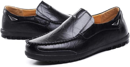 Mens Black Casual Leather Fashion Slip-on Loafers