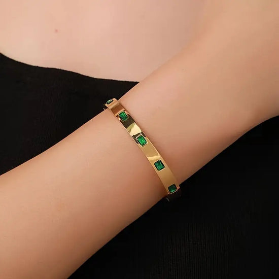Vintage Titanium Stainless Steel Bangle With Rhinestone Decoration