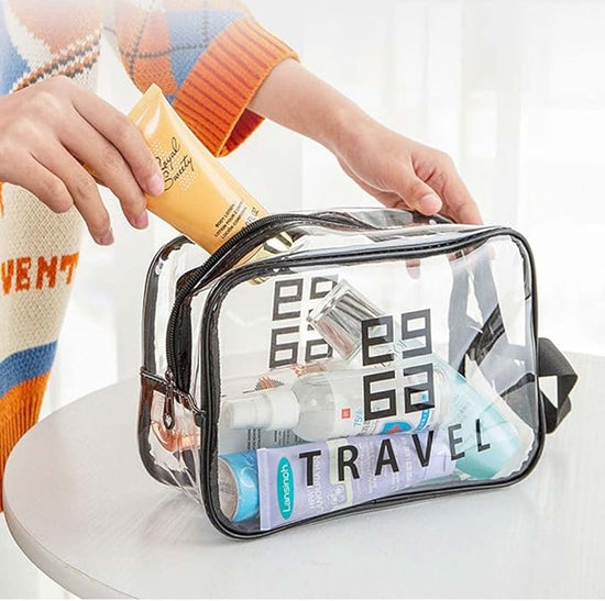 Makeup Pouch, PVC Clear Transparent 3-piece Set, Large Capacity, Waterproof