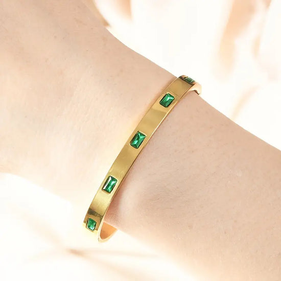 Vintage Titanium Stainless Steel Bangle With Rhinestone Decoration