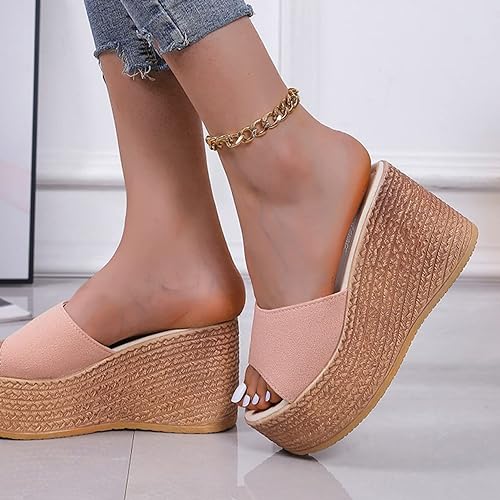 Pink Summer Wedge Slippers for Women