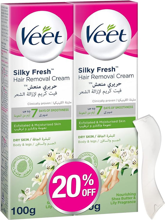 Veet Silky Fresh Hair Removal Cream Body & Legs for Dry Skin, Pack of 2