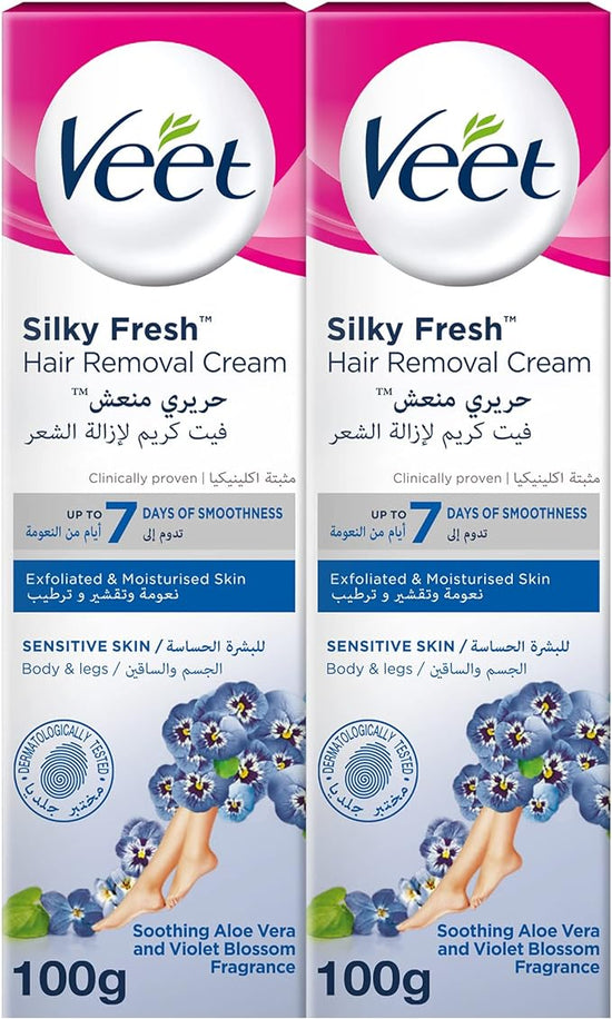 Veet Silky Fresh Hair Removal Cream Body & Legs for Sensitive Skin, Pack of 2