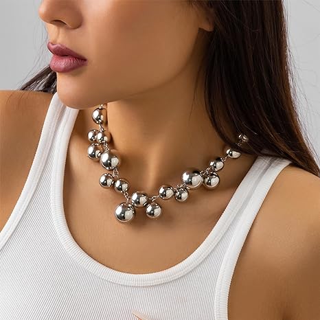 Big Silver Pearl Beaded Necklace