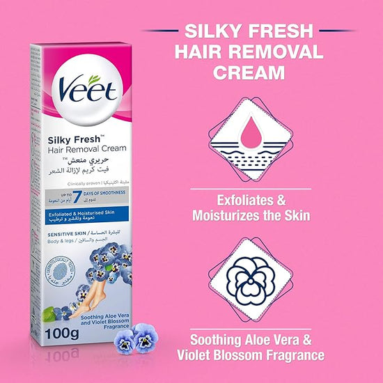 Veet Silky Fresh Hair Removal Cream Body & Legs for Sensitive Skin, Pack of 2