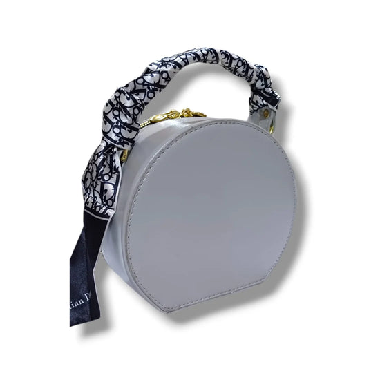 Leather with Canvas Round Sling Bag ( Gray )