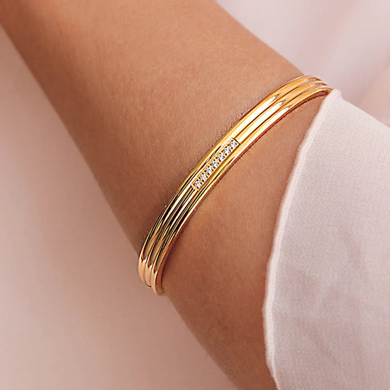 18K Gold Plated Stainless Steel with Cubic Zirconia Bangle