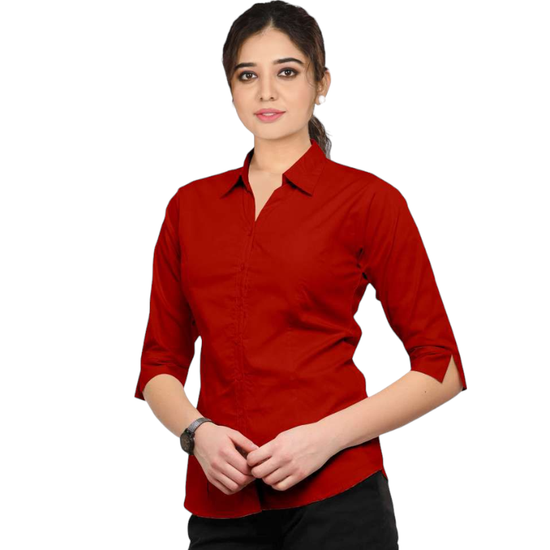 Women Regular Fit Solid Casual Shirt Red