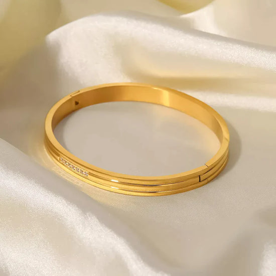 18K Gold Plated Stainless Steel with Cubic Zirconia Bangle