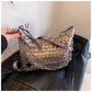 Grey Metallic Woven Totes Hobos Shoulder Crossbody Bag