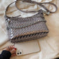 Grey Metallic Woven Totes Hobos Shoulder Crossbody Bag