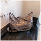 Grey Metallic Woven Totes Hobos Shoulder Crossbody Bag