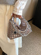 Grey Metallic Woven Totes Hobos Shoulder Crossbody Bag