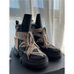 Black lace-up boots for women thick-soled chunky heels