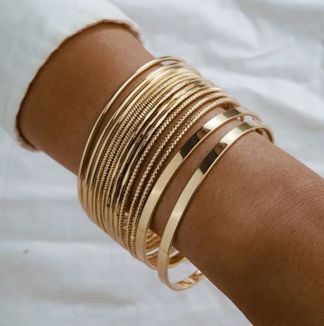 14 pcs Boho Chic Golden-Tone Multi-Layer Bangle Set