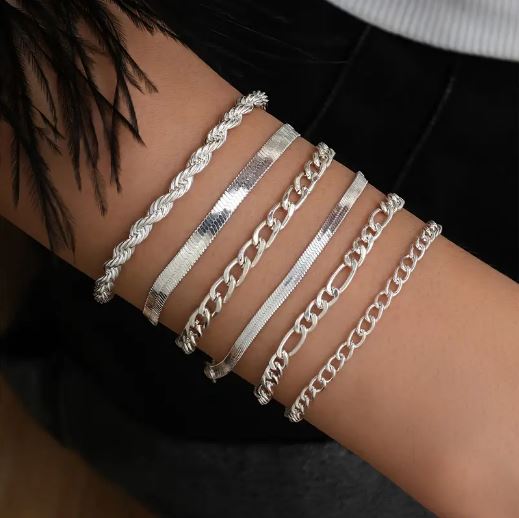 Multi Layers Hand Chain Bracelet Set of 6Pcs