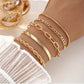 Multi Layers Hand Chain Bracelet Set of 6Pcs Golden Color