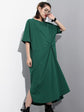 Bowknot Side Split Loose Plain Cotton Dress Green