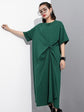 Bowknot Side Split Loose Plain Cotton Dress Green