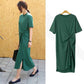 Bowknot Side Split Loose Plain Cotton Dress Green