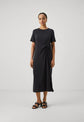 Bowknot Side Split Loose Plain Cotton Dress Black