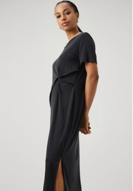 Bowknot Side Split Loose Plain Cotton Dress Black