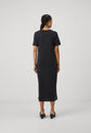 Bowknot Side Split Loose Plain Cotton Dress Black