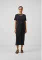 Bowknot Side Split Loose Plain Cotton Dress Black