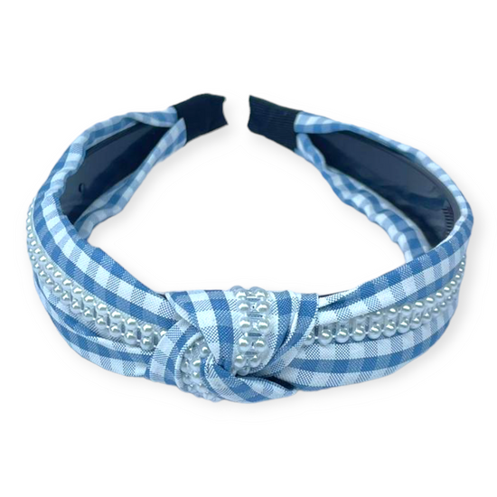 Baby Pearl Blue White turban knot headband