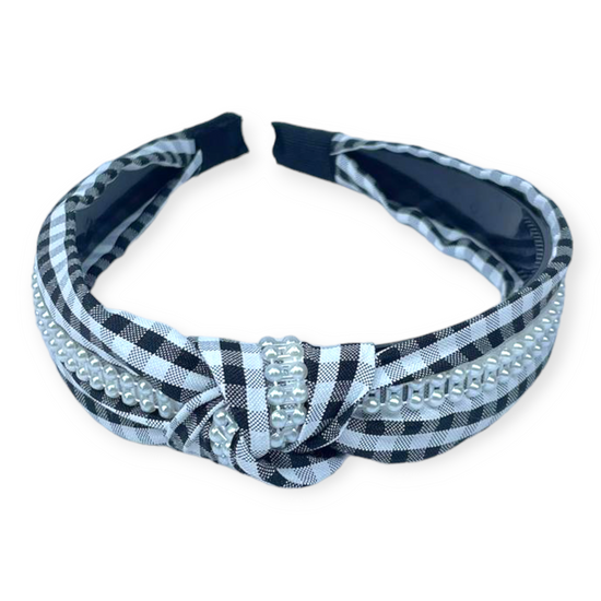 Baby Pearl Black White turban knot headband