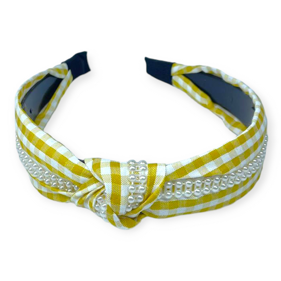 Baby Pearl Yellow White turban knot headband