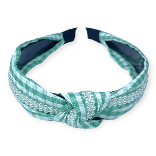 Baby Pearl Green White turban knot headband