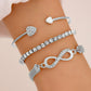 3PCS Rhinestone Heart & Infinity Bracelets Set