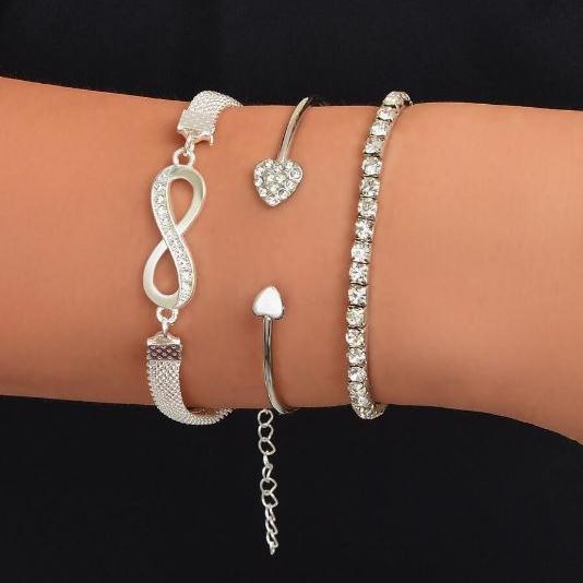 3PCS Rhinestone Heart & Infinity Bracelets Set