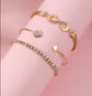 3PCS Rhinestone Heart & Infinity Bracelets Set