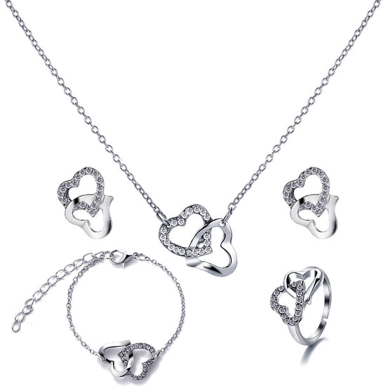 Double Love Heart Necklace Jewelry Set