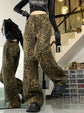 Unisex Leopard Print Wide-Leg Denim Pants