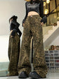 Unisex Leopard Print Wide-Leg Denim Pants