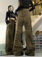 Unisex Leopard Print Wide-Leg Denim Pants