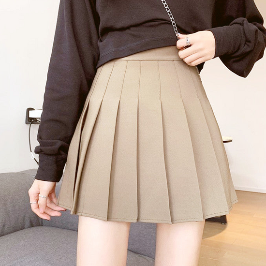 Solid Pleated High Waist Mini Skirt