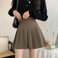 Solid Pleated High Waist Mini Skirt, Brown