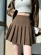 Solid Pleated High Waist Mini Skirt, Brown